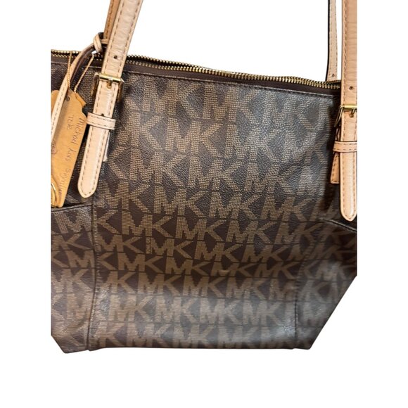 Michael Kors Signature Brown Tote Bag With Beige Handles & Gold Hardware - Picture 4 of 10
